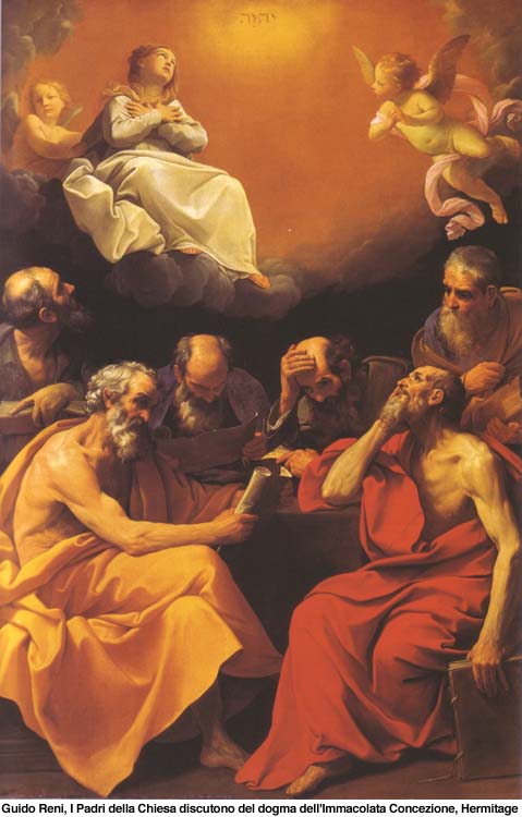 Pères de l'Église discutent le dogme de l'Immaculée Conception dans images sacrée