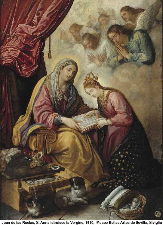 Saint'Anne enseigne à la Vierge dans images sacrée