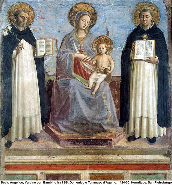 Saint Thomas d'Aquin  (je crois que Saint Thomas est celui à gauche de la Madonna) dans images sacrée