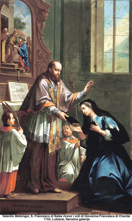 Saint Francesco de Sales reçoit les votes de Giovanna Francesca de Chantal dans images sacrée