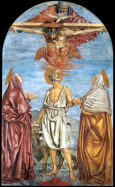 Andrea del Castagno (ca 1421-57): Den hellige Hieronymus med Treenigheten og de hellige Paula og Eustochium (1453), Santissima Annunziata i Firenze
