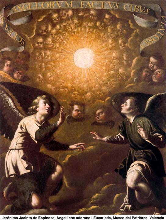Anges qui adorent l'Eucharistie dans images sacrée